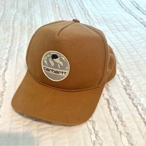 Carhartt Hat Cap Snap Back Tan Mountain Logo Patch Mens Colorado Hiking Outdoors